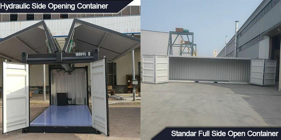 Hydraulická boční otevřená nádoba vs. standardní celostranně otevřená nádoba